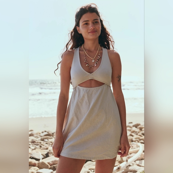 🪷NWT Free People free-est Veranda Mini Dress In Morning Oat, Size L🌙 - Picture 4 of 4